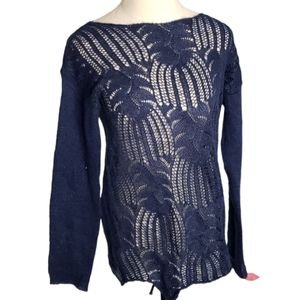 Crochet Sweater S  Knit Scallop Boho Lightweight Semi Sheer Chiaramente Italian